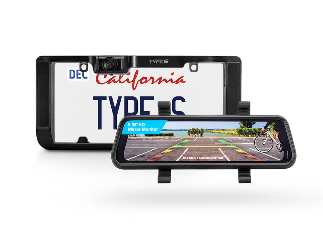 TYPE S Solar Powered Portable License Plate Frame Backup Camera with HD monitor