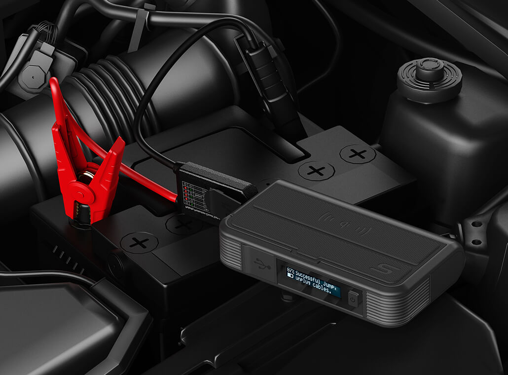 TYPE S 12V 6.0L Battery Jump Starter with Built-in USB-C Cable & LCD Display and 8,000mAh Qi Power Bank